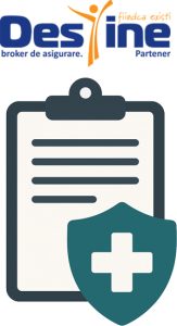 Simbol medical cu clipboard și scut, reprezentând siguranța și protecția oferită de o asigurare de malpraxis